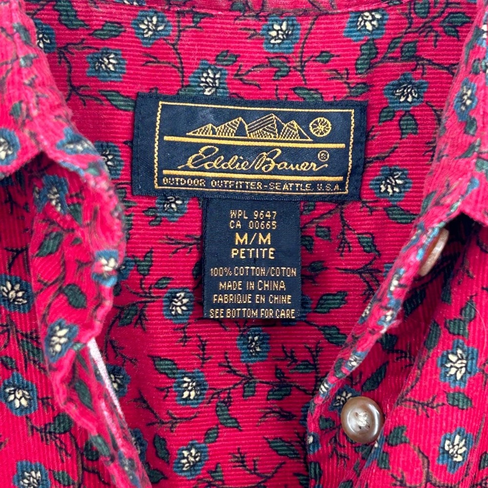 Eddie Bauer Corduroy Dress Women M Petite Red Floral Midi Prairie Cottagecore - Picture 3 of 12